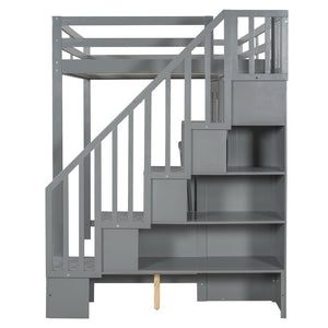 English Elm Full Over Murphy Bunk Bed with Hydraulic Lift Staircase Storage and Fold Away Desk LP000698AAE
