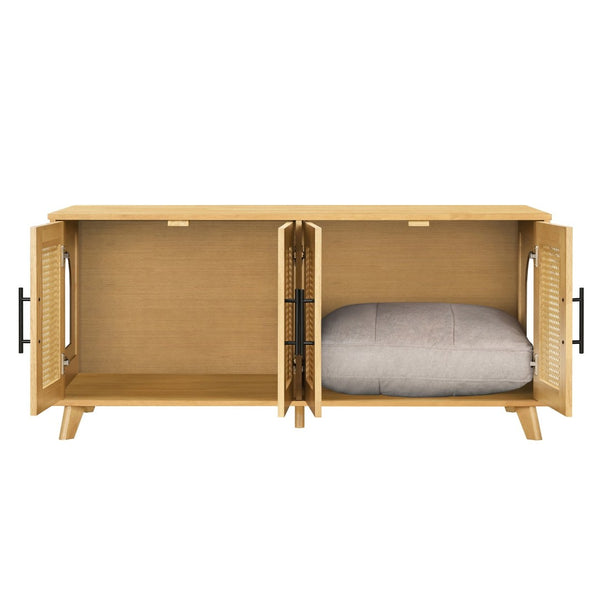 English Elm Lars Rubberwood Rattan Dog Crate Cabinet Stylish Pet Kennel for Living Room Natural N775P397559N