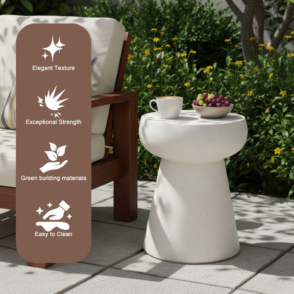 English Elm U_style Sculptural Mushroom Pedestal Table Travertine Mgo Stone Look Patio Accent Beige N711P422070K