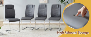 English Elm Table and Chair Set Extendable Mdf Round Oval Dining with 6 Gray Pu Seats Dark Gray,Silver,Transparent W1151S04550