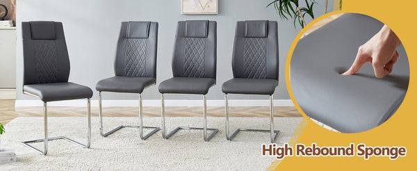 English Elm Table and Chair Set Extendable Mdf Round Oval Dining with 6 Gray Pu Seats Dark Gray,Silver,Transparent W1151S04550