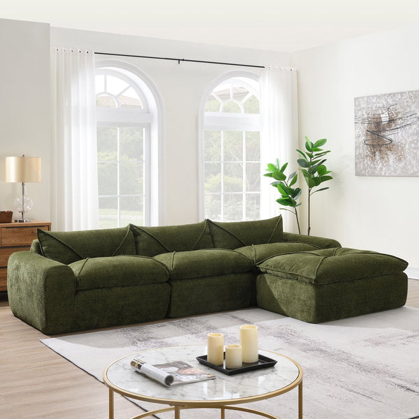 English Elm 116'' Fully Compressed Sofa with Legless Chenille Design, High-Density Comfort, Modular Flexibility and No Assembly Required Green N723S9707F