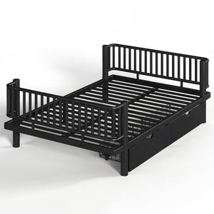 English Elm Full Size Metal Platform Storage Bed Low Profile Steel Frame with Built-in Drawers Black W5305P471350