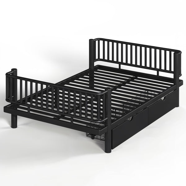 English Elm Full Size Metal Platform Storage Bed Low Profile Steel Frame with Built-in Drawers Black W5305P471350