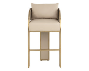 Sunpan BAZ Barstool – Contemporary Napa Beige Faux Leather with Gold Trim for Modern Kitchen or Bar Use 112016