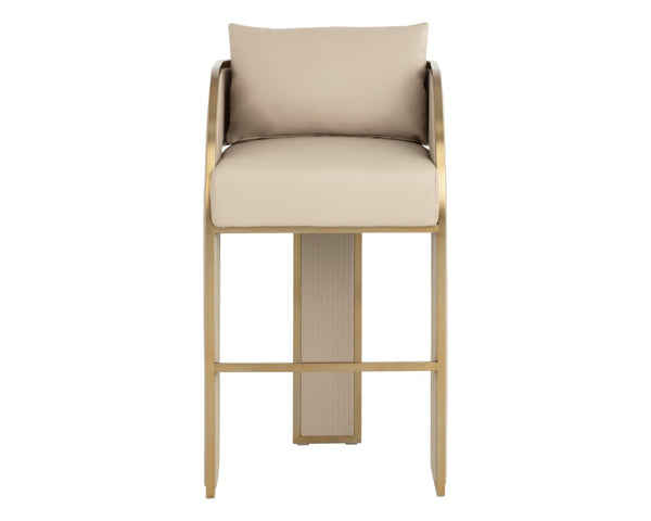 Sunpan BAZ Barstool – Contemporary Napa Beige Faux Leather with Gold Trim for Modern Kitchen or Bar Use 112016