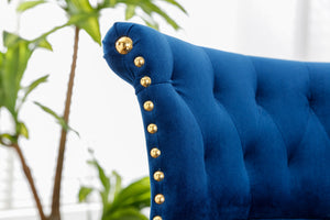 English Elm UNITED Velvet 360° Rotating Bar Chair with Diamond Stitching, Gold Frame, Plush Foam Seat, Adjustable Height Navy W1568P361717