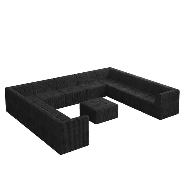 English Elm U Shape Modular Sectional Sofa - Versatile Compressed Sleeper Couch In Space-Black For Modern Living W487S00256-GIGA