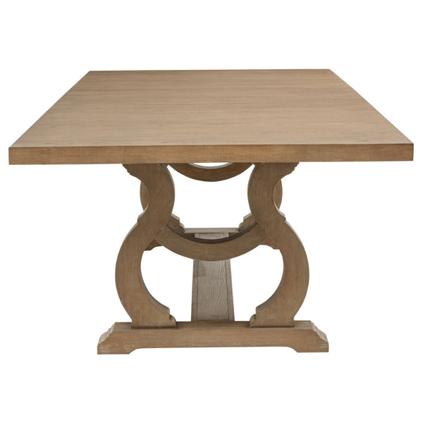 English Elm Fremont Trestle Rectangular Dining Table with Distressed Hardwood and Extension Leaf B062S00831