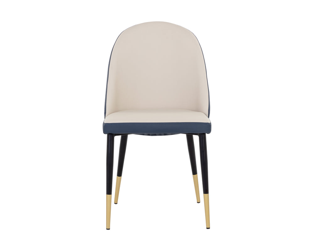 Sunpan Kline Modern Dining Chair with Smooth Curves, Faux Leather Upholstery, and Elegant Gold-Capped Legs Dillon Cream / Dillon Thunder