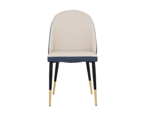 Sunpan Kline Modern Dining Chair with Smooth Curves, Faux Leather Upholstery, and Elegant Gold-Capped Legs Dillon Cream / Dillon Thunder