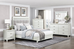 English Elm White 2-Drawer Nightstand with LED Lighting, Modern Bedroom Furniture, Compact 26"x16"x26.5" Storage Bliss B011P250823