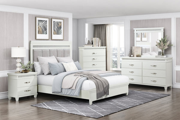 English Elm White 2-Drawer Nightstand with LED Lighting, Modern Bedroom Furniture, Compact 26"x16"x26.5" Storage Bliss B011P250823