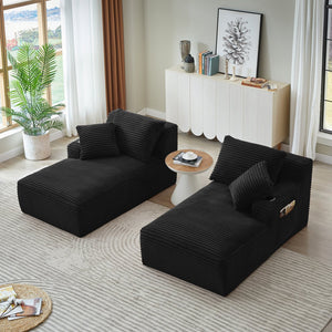 English Elm Compressible Corduroy Double Chaise Lounge with Cupholders, No Assembly, Spring-Padded Comfort Sleeps 94 Black W2339P346397