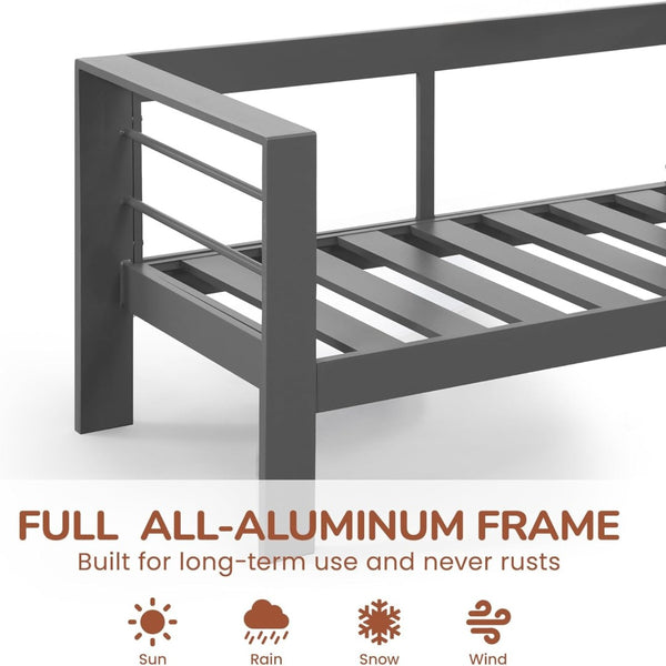 English Elm 3-piece Outdoor Aluminum Conversation Set with Deep Cushions and Wpc Coffee Table Dark Grey B082S00091