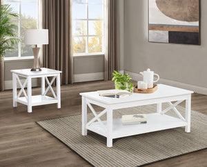 English Elm Square Pine Wood End Table with Open Shelf White Farmhouse Style for Living Rooms B016P473413