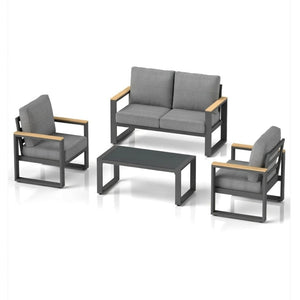 English Elm All-weather Aluminum Patio Conversation Set with Deep Cushions and Tempered Glass Table Gray B082S00113