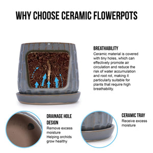 English Elm Set Of 2 Ceramic Flowerpots – Stylish 7" Grey Planters For Modern Home & Garden Decor Essentials W3273P322306-GIGA