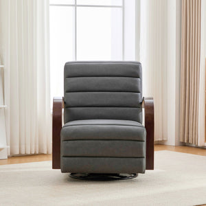 English Elm 30.7"W Modern Upholstered 360° Swivel Accent Chair with Solid Wood Arms, Channel Tufted Comfort and Metal Base Gray W3118P339623