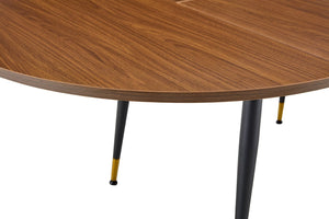 English Elm Walnut Oval Extendable Dining Table Seats up to Ten with Sleek Black Metal Legs W3875S00101