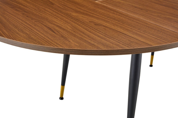 English Elm Walnut Oval Extendable Dining Table Seats up to Ten with Sleek Black Metal Legs W3875S00101