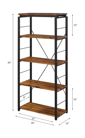 English Elm Jurgen Industrial Oak & Black Bookshelf – 5 Faux Concrete Shelves, Metal Frame, 4 Open Compartments B2726P282412