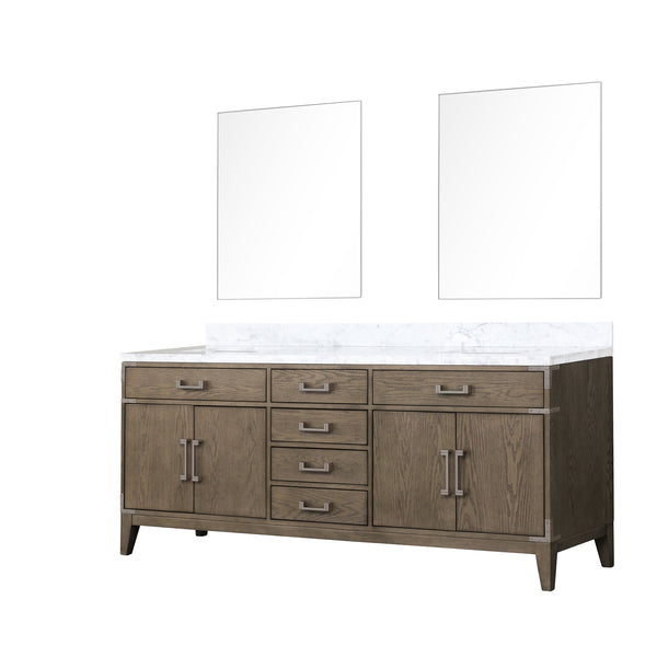 English Elm Grey Oak Double Bath Vanity With Carrara Marble Top, Mirrors, & Ample Storage For Modern Elegance B2731S01619