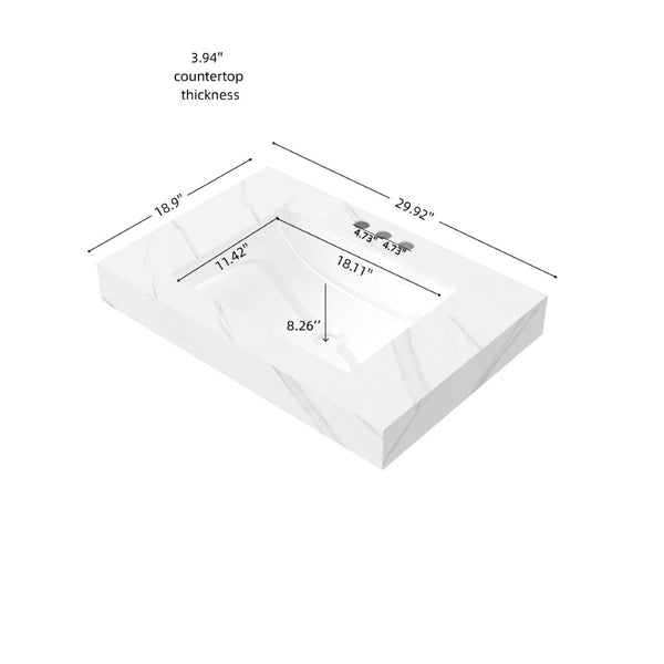 English Elm 30" Carrara White Sintered Stone Countertop Undermount Ceramic Basin Bathroom Vanity Top W2615P445749