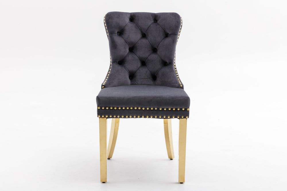 English Elm Hengming Tufted Wingback Velvet Dining Chairs Nailhead Trim Formal Set of 2 Dark Gray W212P465071