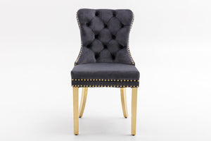 English Elm Hengming Tufted Wingback Velvet Dining Chairs Nailhead Trim Formal Set of 2 Dark Gray W212P465071