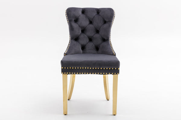 English Elm Hengming Tufted Wingback Velvet Dining Chairs Nailhead Trim Formal Set of 2 Dark Gray W212P465071