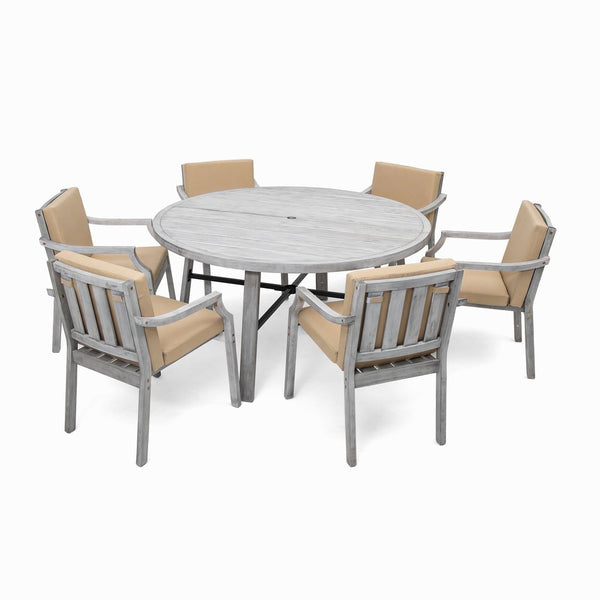 English Elm Outdoor Dinning Set 6-Person Antique Gray Patio Dining Set with Umbrella Hole, Removable Cushions, Acacia Wood Frame and Iron Legs SZ000102AAE