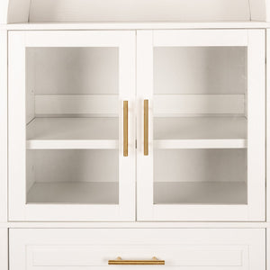 English Elm 71" Tall Arched Pantry Cabinet with Tempered Glass Door, Adjustable Shelves, Anti-Tip Kit & Metal Handles White W2917P384735