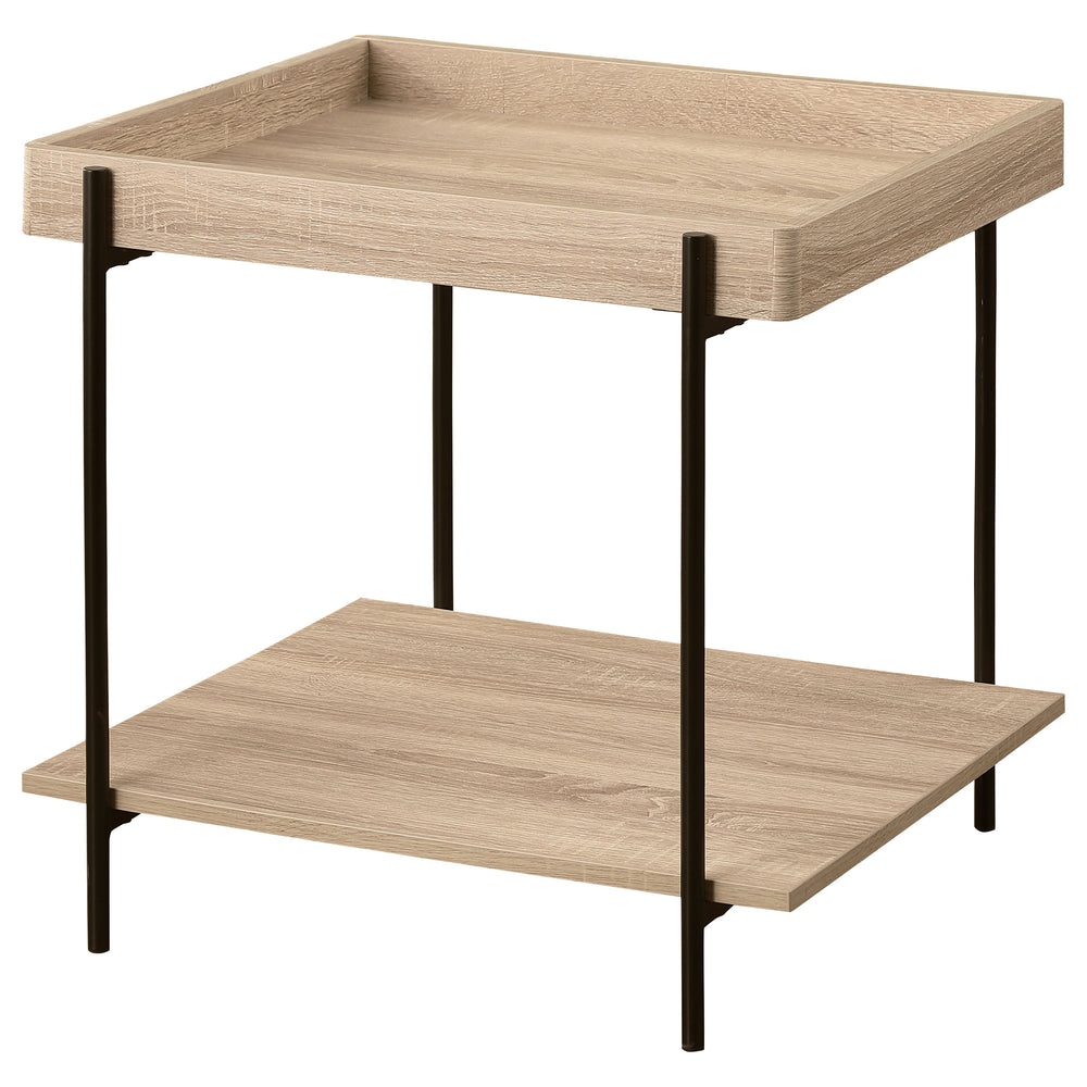 English Elm Miller Light Brown Square End Table With Tray Top & Open Shelf - Modern Wood Accent For Home Decor B062P299834