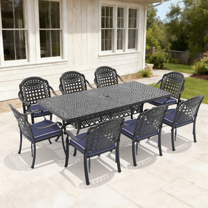 English Elm 9-piece Cast Aluminum Outdoor Dining Set with Carved Patterned Chairs and Weather Resistant Frame W1710S00647