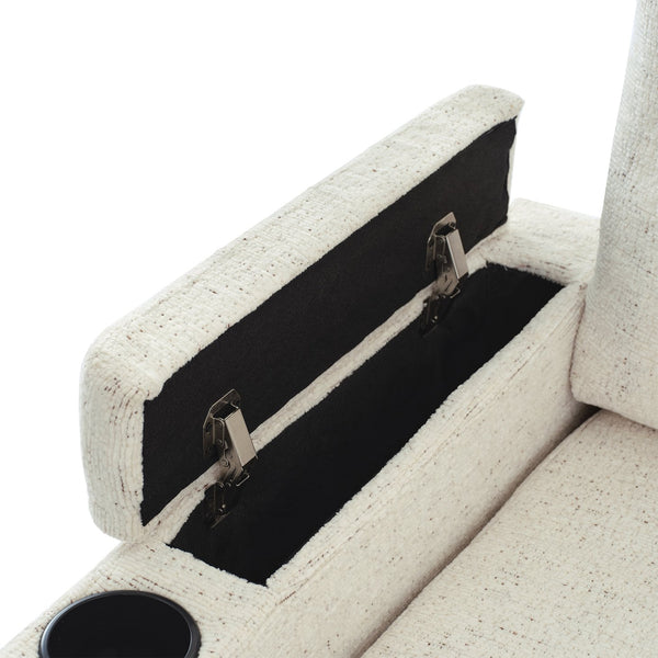 English Elm 109.9" Sectional Sofa Bed U-Shaped Pull-Out Sleeper with Storage Chaise, Cup Holders, USB Ports & Chenille Comfort Beige N719S001910A