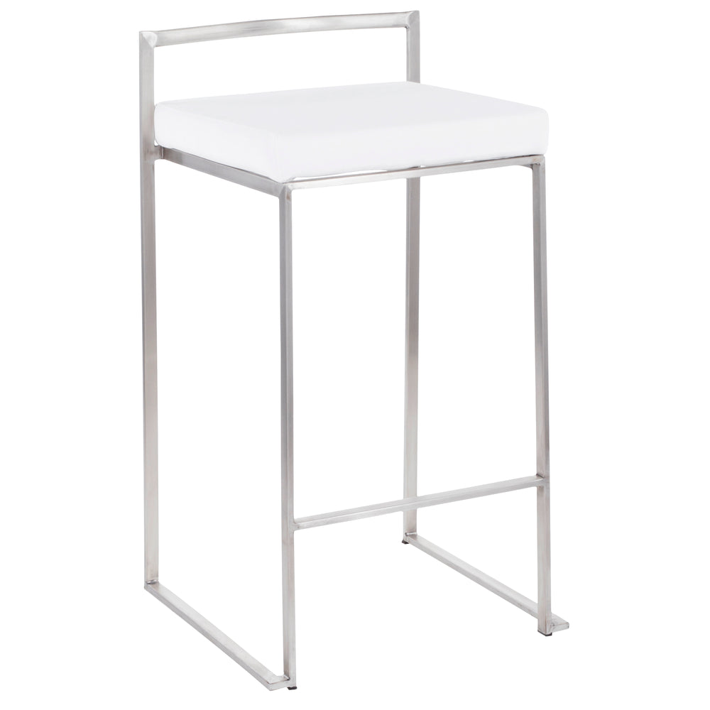 English Elm Fuji Stackable Counter Stool Set of 2 — Stainless Steel Frame, White Velvet Padded Seat, Contemporary Comfort B202P221933