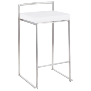 English Elm Fuji Stackable Counter Stool Set of 2 — Stainless Steel Frame, White Velvet Padded Seat, Contemporary Comfort B202P221933
