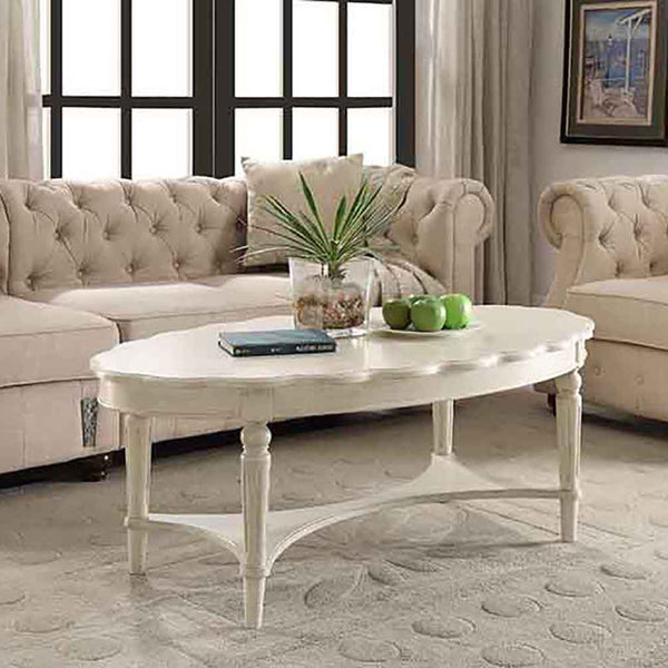 English Elm Antique White Coffee Table With Elegant Open Shelf For Stylish Living Room Décor & Organization B062P189203