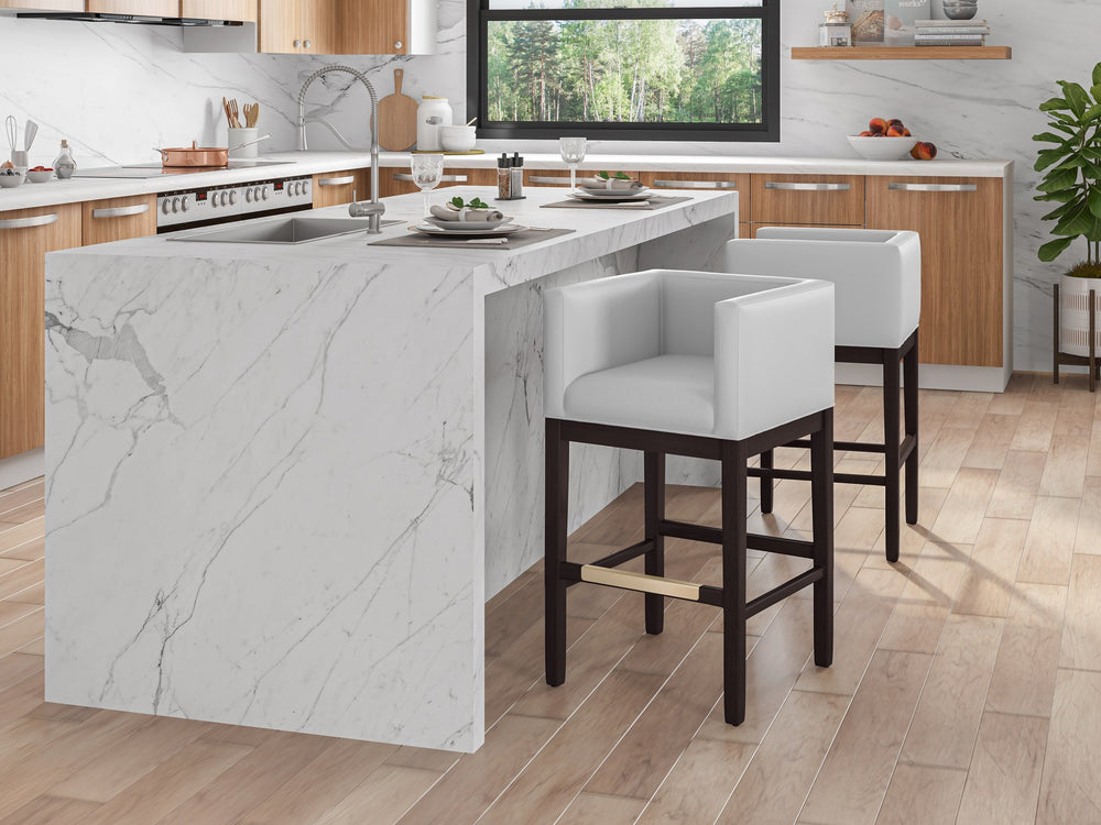 English Elm Kingsley Wood Upholstered Barstool with Walnut Beech Frame, Faux Leather Seat, Gold Footrest, 30" seat height Camel B365P398461