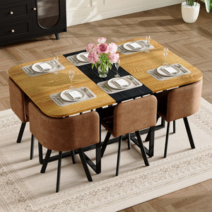 English Elm 7-piece Rectangular Dining Set Two-tone Wood Tabletop with Six Suede Chairs Modern W3875S00125