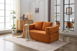 English Elm Modern Minimalist Sofa Fold-Out Convertible Floor Couch Bed with Removable Backrest Chenille Orange, Modular Comfort and Side Pockets W1829P186302
