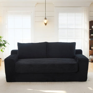 English Elm Loveseat Convertible Corduroy Sofa Bed with Memory Foam Steel Frame for Small Spaces Black W2959P425090