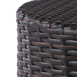 English Elm Outdoor Wicker Hourglass Side Table Sculptural Rattan Weave Patio Accent N773P362080B