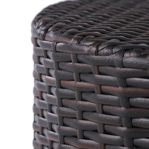 English Elm Outdoor Wicker Hourglass Side Table Sculptural Rattan Weave Patio Accent N773P362080B