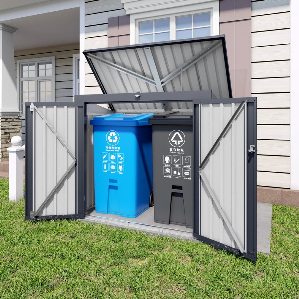 English Elm Outdoor Metal Trash Bin Enclosure for Two Cans Waterproof Powder-coated Yard Shed W3213P445772