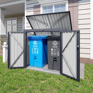 English Elm Outdoor Metal Trash Bin Enclosure for Two Cans Waterproof Powder-coated Yard Shed W3213P445772