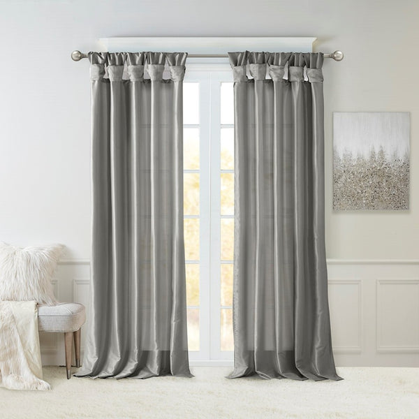 English Elm Twist Tab Lined Faux Silk Curtain Panel In Charcoal - 50X84", Elegant Drape For Any Room B03598230-GIGA