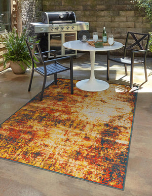 Unique Loom Outdoor Coastal Okyanus Machine Made Abstract Rug Multi, Orange/Yellow/Navy Blue/Ivory 5' 3" x 8' 0"