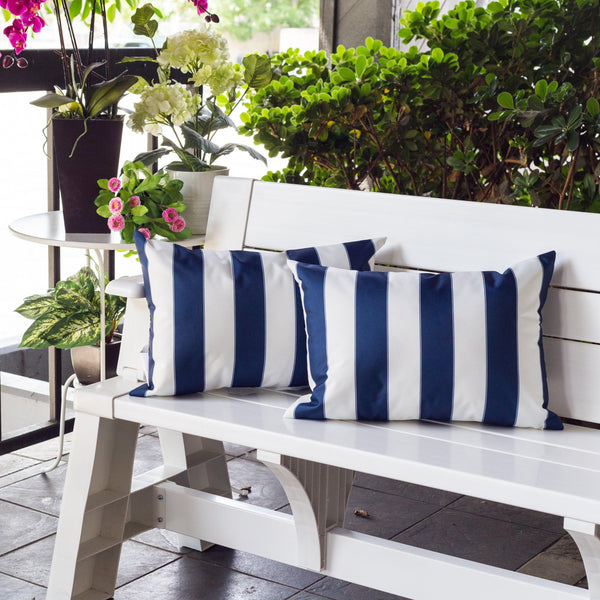English Elm Horizon Stripe Pillow 14"X20" - Coastal-Inspired, Weather-Resistant Comfort For Indoors & Outdoors B357P367231